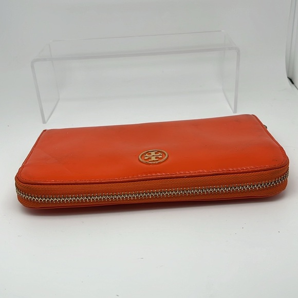Tory Burch Robinson Continental Zip Around Wallet Clutch Orange Mandarin - Picture 4 of 11